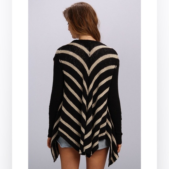 NWT Free People Chevron Striped Cardigan Chunky Sweater Small Anthropologie Boho - Picture 3 of 12